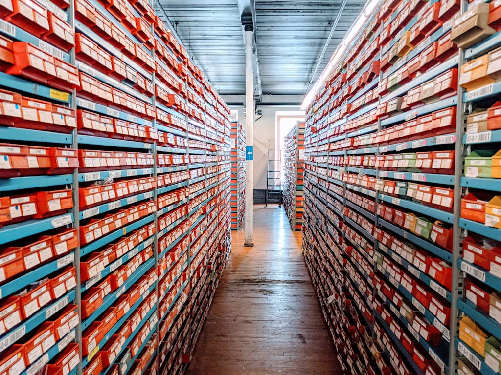 A well-organized warehouse aisle