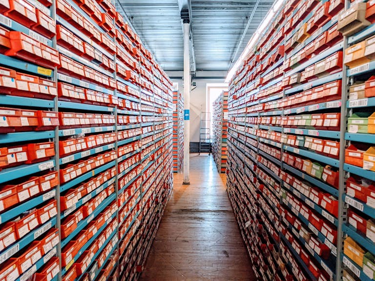 A well-organized warehouse aisle
